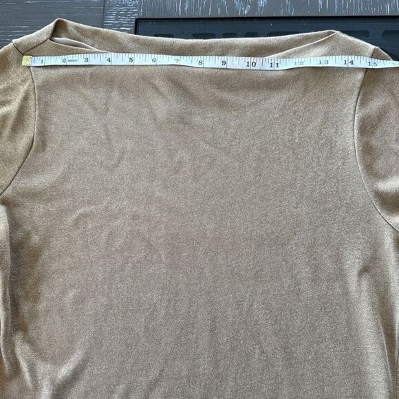 Lauren Ralph Lauren Tan Gold Shimmer Top Blouse Versatile Women’s Size L GUC - Picture 4 of 9
